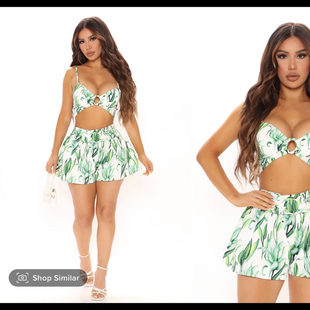 Fashion Nova Green & White Two Piece Set
